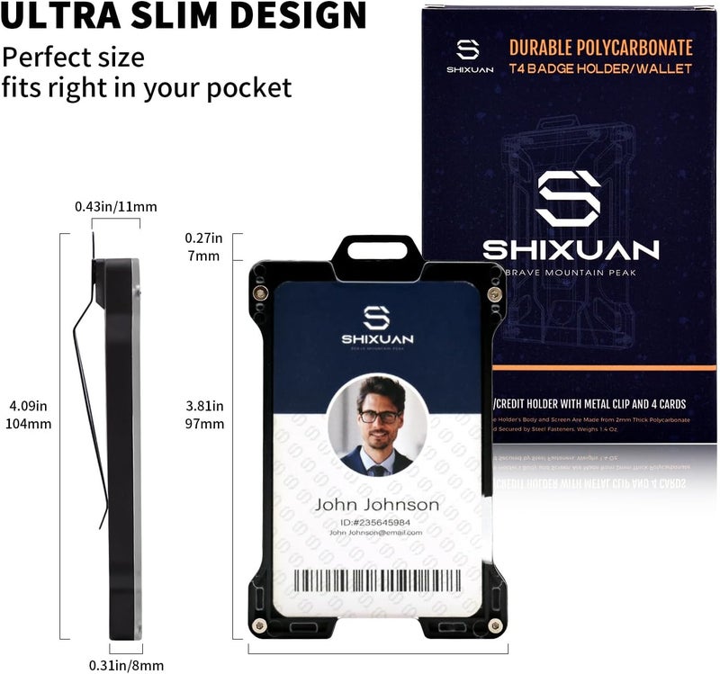 SHIXUAN ID Badge Holder with Retractable Clip, Credit Card Holder, Keychain Wallet, Name Badge Holders, Business Card Holder, and Money Clip for Men (Black) - Image 4